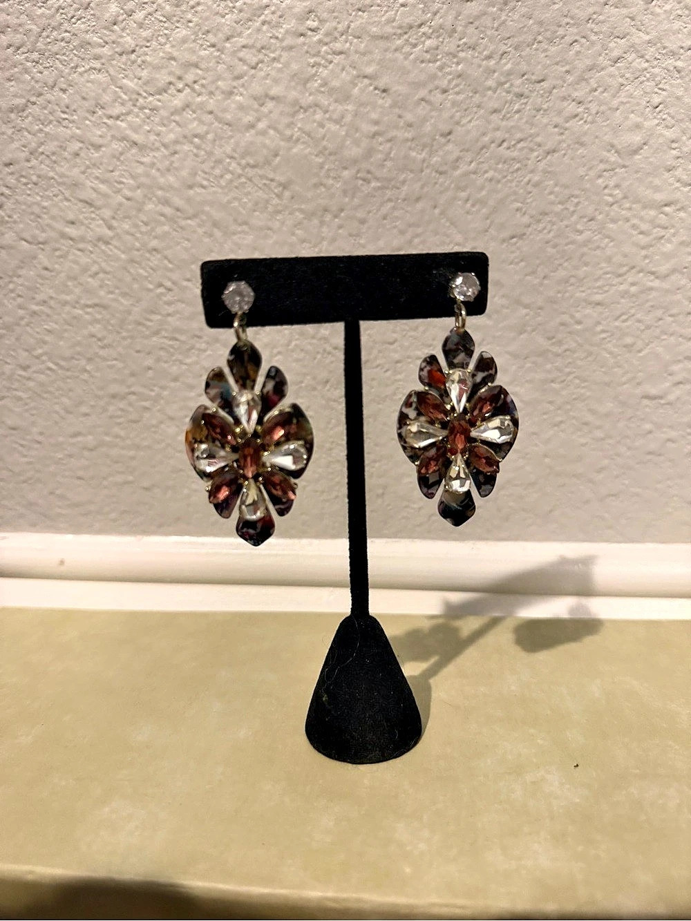 Multicolor Crystal Floral Drop Earrings Like New